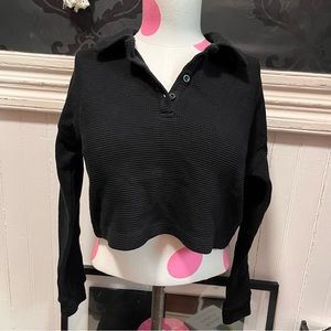 Nasty Gal Collared Cropped Thermal Long Sleeve Tee.